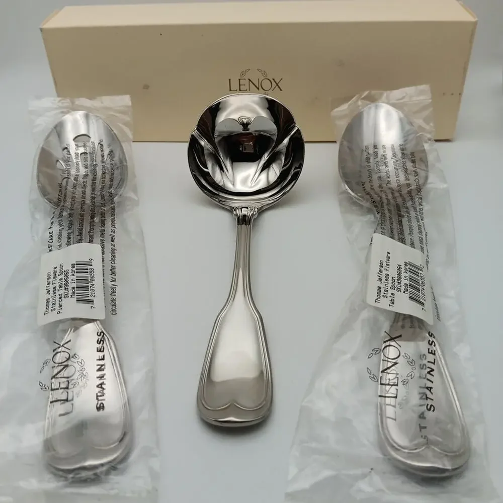 Lenox Thomas Jefferson Hostess Server 3pc Set 18/10 Stainless F1atware Korea NIB